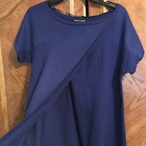 Navy split-front sweater with fringe. Sz S